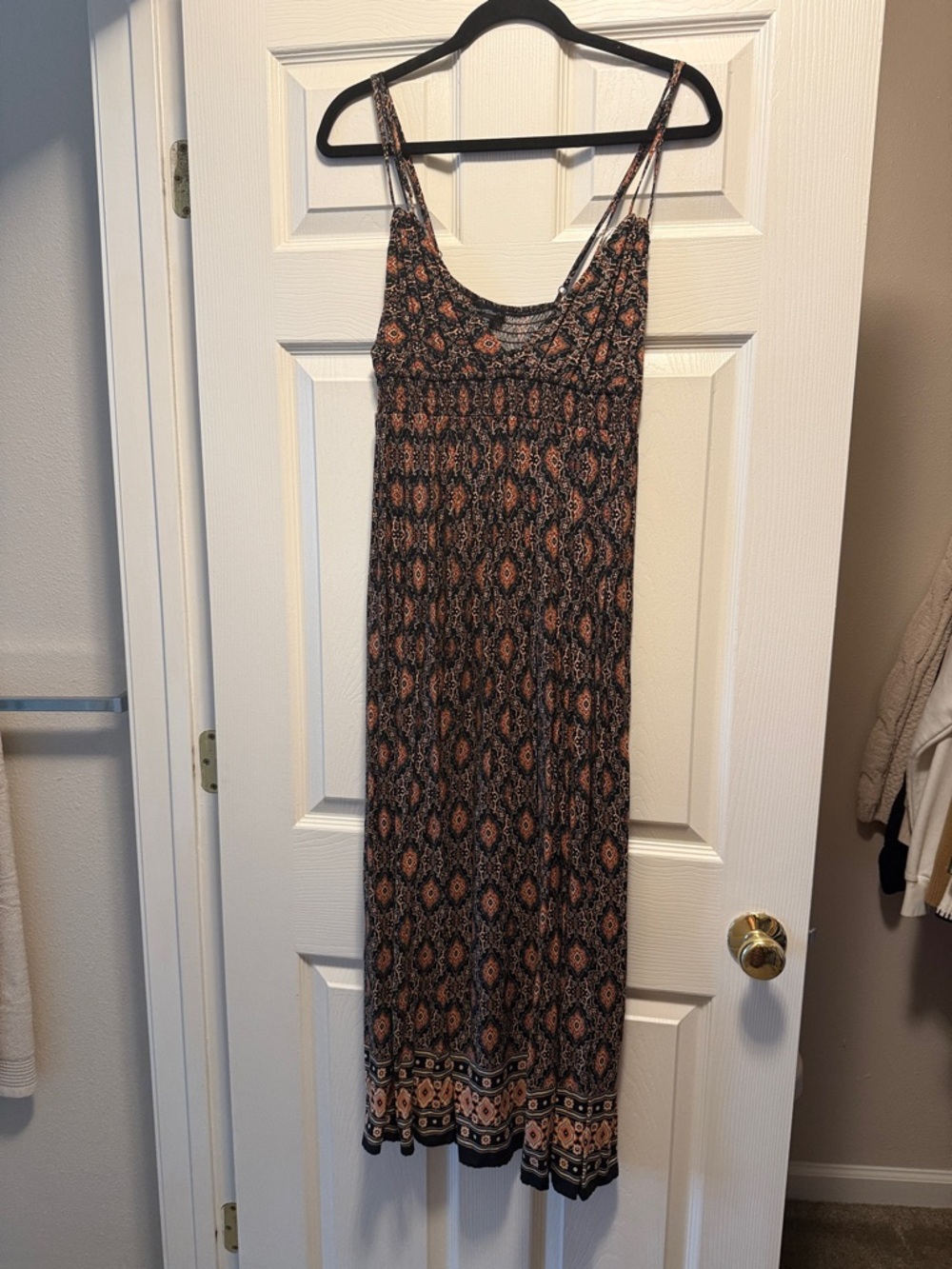 Sleeveless Black and Rust Printed Midi Dress